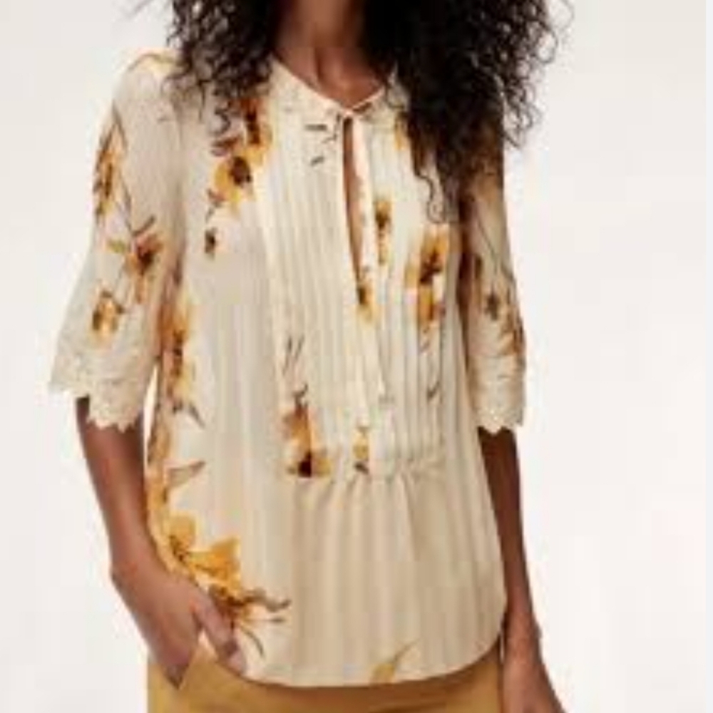 Wilfred Pleated Sheer Blouse Sz S Boho Feminine Bohemian